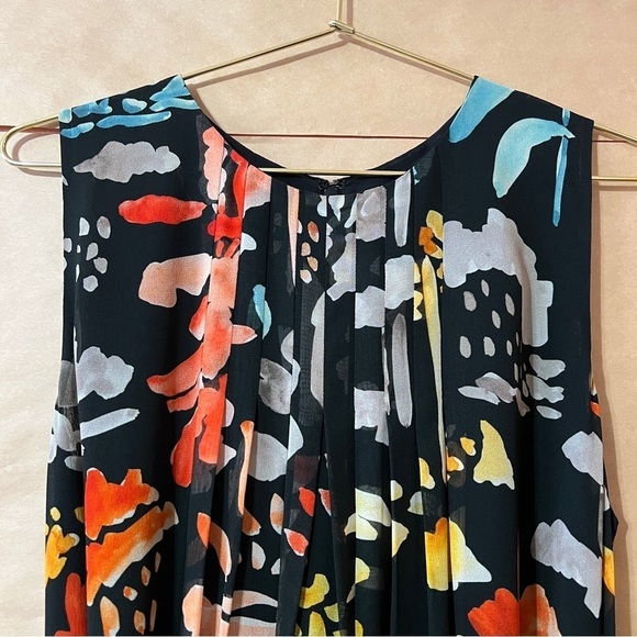 Lafayette 148 | Nia Blooming Eden Silk Midi Dress Pleated Tie Waist Size M - Picture 5 of 15